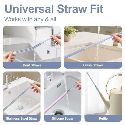 YOTIME Silicone Straw Cleaner Brush, 2 Pcs Reusable Straw Brush(6mm+9mm) for Cleaning Narrow & Wide Straws, Tumblers, Blue - color: Blue