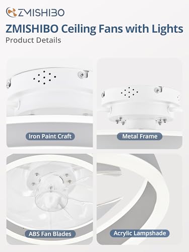 ZMISHIBO Low Profile Ceiling Fans with Lights and Remote, 13 Inch Fandelier Ceiling Fan with Light, White Modern Flush Mount Ceiling Fan, Small Dimmable LED Fan Lights for Bedroom - color: White, size: 13 INCH