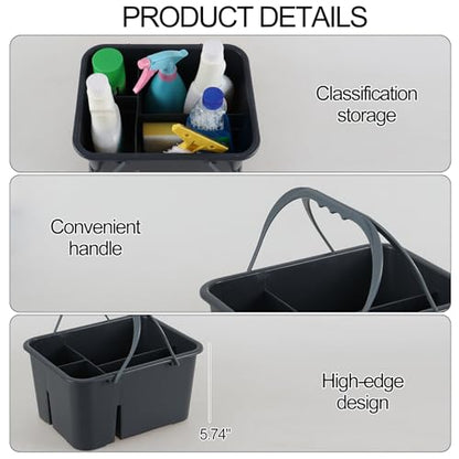 Plastic Cleaning Tool Caddy, Storage Caddy with Handle, Deep Grey