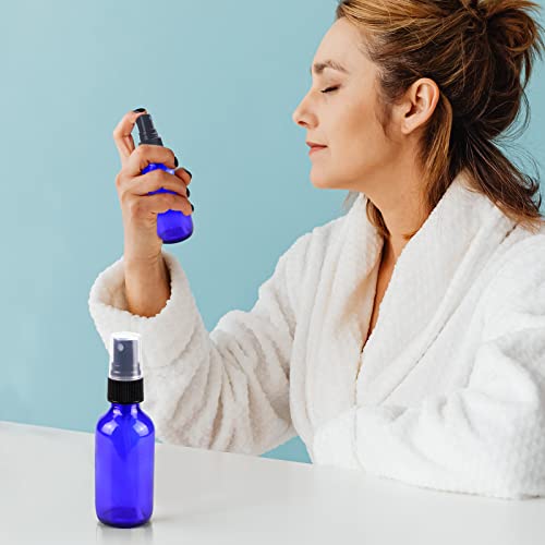 Wedama 4 oz Mini Glass Spray Bottles, Empty Small Spray Bottles with Funnel Dropper, Fine Mist for Hair, Travel, Plants, Cleaning Solutions and Skin Care (4 Pack Blue) - color: Blue, size: 4 Ounce (Pack of 4)