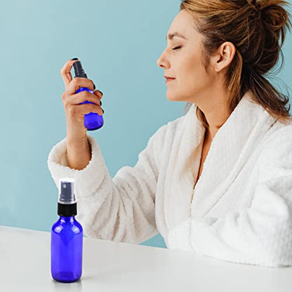 Wedama 4 oz Mini Glass Spray Bottles, Empty Small Spray Bottles with Funnel Dropper, Fine Mist for Hair, Travel, Plants, Cleaning Solutions and Skin Care (4 Pack Blue) - color: Blue, size: 4 Ounce (Pack of 4)