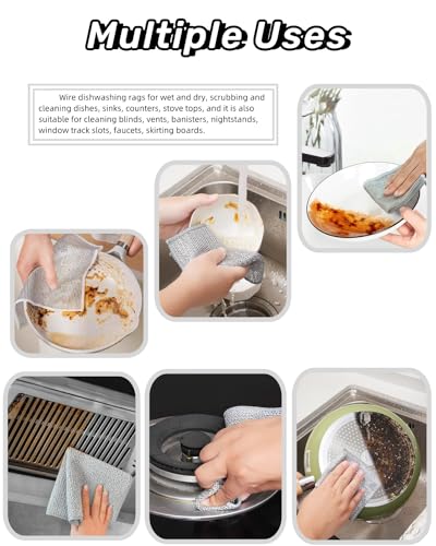 Stainless Steel Scrubber and Cleaning Rags - Non Scratch Wire Dishcloth for Washing Dishes, Steel Wool Scrubber and Dish Towels for Kitchen (6PCS) - size: 6PCS