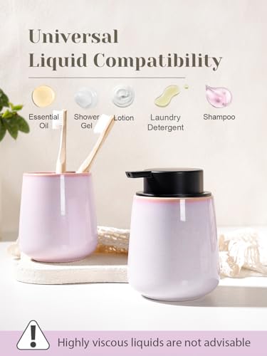 INGOFIN Ceramic Lotion Dispenser - 12 oz Hand Soap Dispenser Bathroom, Modern Liquid Dispenser with Pump, Refillable Dish Soap Bottle for Kitchen -Purple and Pink - color: Purple and Pink-liquid