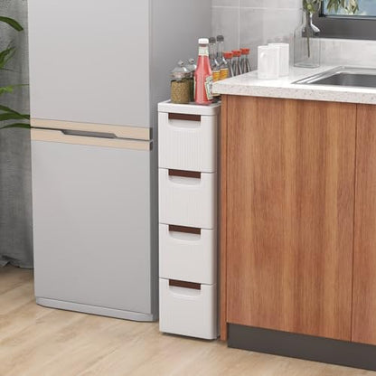 LOKO 4-Drawer Narrow Storage Cabinet, Slim Rolling Cart, Mobile Plastic Cart Container with Pull Handles, Built-in Wheels, for Living Room, Kitchen, Bathroom, Office (7.5"x16.5"x29.5" (4 Drawer)) - size: 7.5"x16.5"x29.5" (4 Drawer)