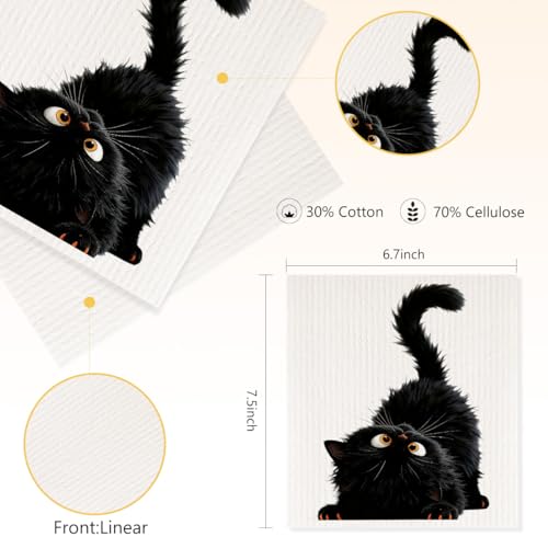 2 Pcs Adorable Cat Swedish Dishcloths, Swedish Dishcloths for Kitchen Home, Super Absorbent Cellulose Sponge Cloths Cleaning Towels, Reusable Paper Towels Cat Lover Gifts 2 - color: Lm 861