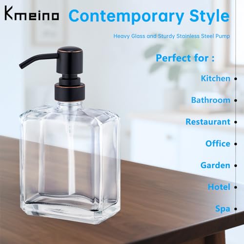 Square Clear Glass Dish Soap Dispenser Set 2 Pack, Oil Rubbed Bronze Refillable Hand Soap Dispenser with Rust Proof Stainless Steel Pump 2 x 13.5 oz Lotion Dispenser for Bathroom Vanity Kitchen - color: Oil Rubbed Bronze, size: 2X13.5oz-Square