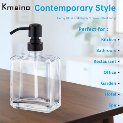 Square Clear Glass Dish Soap Dispenser Oil Rubbed Bronze Pump, Antique Refillable 13.5 oz Hand Soap Lotion Dispenser with Rust Proof Stainless Steel Pump for Bathroom Kitchen - color: Oil Rubbed Bronze, size: 13.5oz-Square