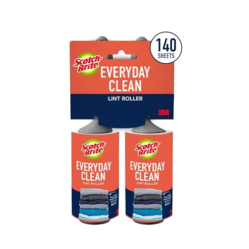Scotch-Brite Everyday Clean Lint Roller, Lint Remover for Pet Hair, Dark Clothes, Furniture, and Dusty Surfaces, Picks Up Fur & Fluff in Your Home, Car, & Office, 2 Pack, 140 Adhesive Sheets Total