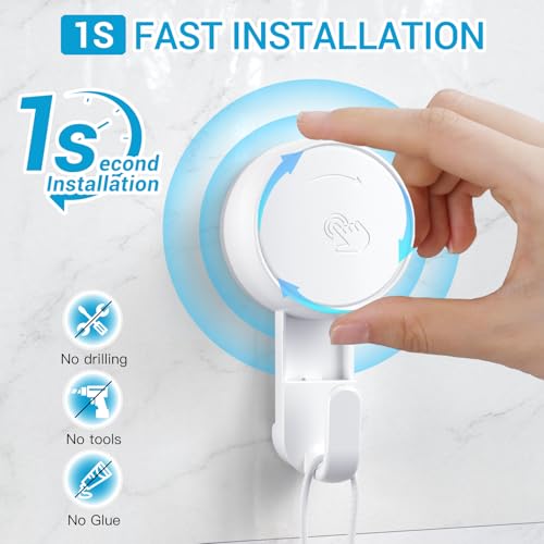 LUXEAR Heavy Duty Waterproof Shower Hooks 2 Pack - Suction Hook, No Drill Damage-Free Removable Reusable Wall Hooks for Bathroom Kitchen Towel Bathrobe Loofah Shower Hooks (Max Load 11LB/5KG) - size: 2 Pack Single