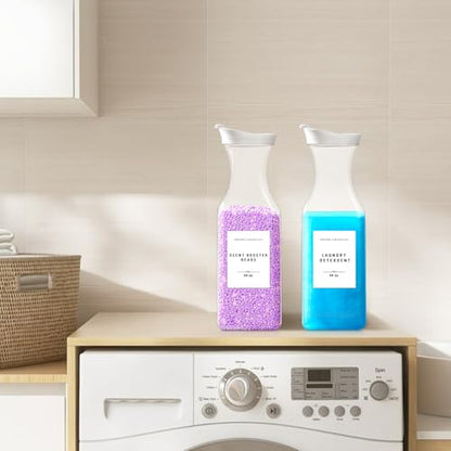 Laundry Detergent Dispenser Bottle 54oz with Waterproof Label for Laundry Detergent Soap Fabric Softener Scent Booster Beads, Sturdy PET Plastic Bottle, 2 Pack White - color: 2 Pack 54oz-White Square Bottle