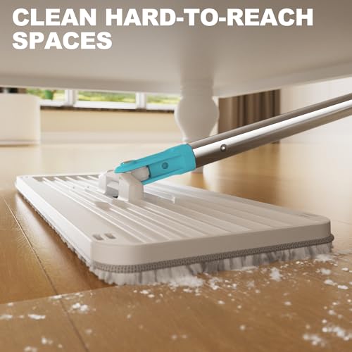 Mop and Bucket Set, Mops for Floor Cleaning Turquoise-Cyan, 60" Long Handle Wall Mop, Squeeze Flat Mop and Bucket System, Dry & Wet Dust Mop for Household Cleaning with 2 Microfiber Mops - size: Mop System (Cyan) - 60" Handle - 2 Total Pads