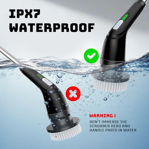 Highyes Electric Spin Scrubber, Powerful 2-Speed Cleaning Brush, | IPX7 Waterproof with 7 Reusable Brush Heads & Extendable Handle, for Bathroom Toilet Shower Kitchen Wall Tile Floor Grout - color: Black