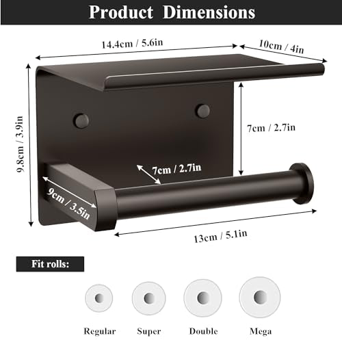 Tindbea Toilet Paper Holder with Phone Shelf, Adhesive or Screw Wall Mount Toilet Tissue Roll Holder, Rustproof & Multifunctional Stainless Steel Bathroom Storage Dispenser (Bronze) - color: D-bronze