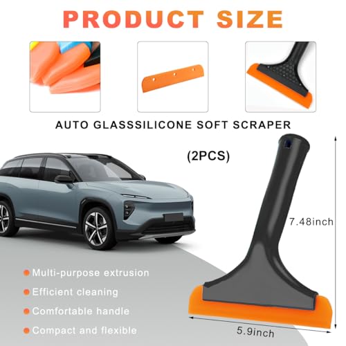 KVAEY 2PCS Small Silicone Window Squeegee, 5.9 Inch Car Windshield Water Blade Squeegee with Non-Slip Handle, All-Purpose Cleaning Squeegee for Car Windshield, Window, Mirror (Black+Black) - color: Black+black