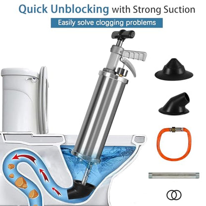 Portable High Pressure Kinetic Toilet Plunger Air Drain Blaster Pump for Bath Toilets Bathroom Shower Kitchen Clogged Pipe - color: Gray