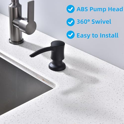 Soap Dispenser for Kitchen Sink, Built in Sink Soap Dispenser Long Spout Matte Black ABS Pump Head with 11 oz Soap Bottle - color: Matte Black