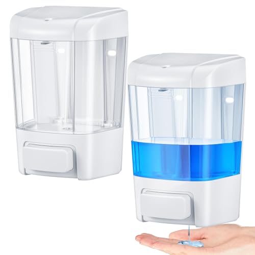 Hushee 2 Pcs Commercial Soap Dispenser Hand Wall Mounted Bathroom 27oz/800ml Manual Soap Dispenser Liquid Containers with Pump White Shower Plastic Wash Wall Containers Shampoo Gel for Kitchen Hotel - color: White, size: ['27 fl oz']