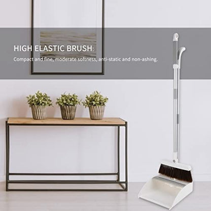 Broom and Dustpan Set, Multi Functional Folding Broom with Dust Pan with Long Handle Combo Set for Office and Home Standing Upright Sweep Use with Lobby Broom