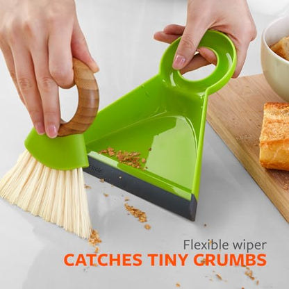 Full Circle Tiny Team Mini Brush & Dustpan Set - Compact, Countertop Cleaning, Kitchen, Desk, Crumbs - Green - color: Green