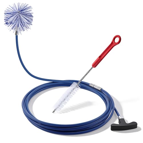 Dreyoo Pellet Stove Cleaning Brush Kit, 20 FT Flexible Steel Rod with 4" Brush Head, T Handle, Multi Purpose Flue Detail Cleaner, Nylon Stove Flue Pipe Kit for Pellet Furnace Exhaust Pipes - size: 20FT with 4" Brush Head