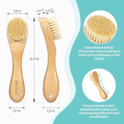 BFWood Laundry Stain Brush, Natural Soft Boar Bristles, Removes Tough Stains from Delicate Fabrics Like Knits, Cotton, and Linens, Gentle on Fabrics, No Damage - style: Round