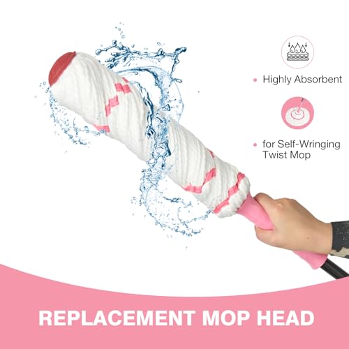 Replacement Mop Head, Suitable for XXFLOWER Self-Wringing Twist Mop, Hand Washable Suitable for Floor, Kitchen, Bedroom, Indoor and Outdoor Cleaning (Not Include Handle) - size: Pink-Mop Head