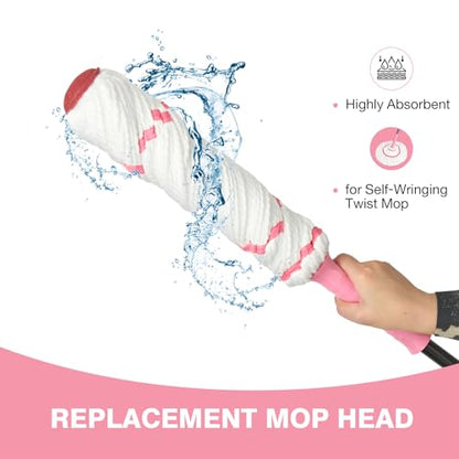 Replacement Mop Head, Suitable for XXFLOWER Self-Wringing Twist Mop, Hand Washable Suitable for Floor, Kitchen, Bedroom, Indoor and Outdoor Cleaning (Not Include Handle) - size: Pink-Mop Head