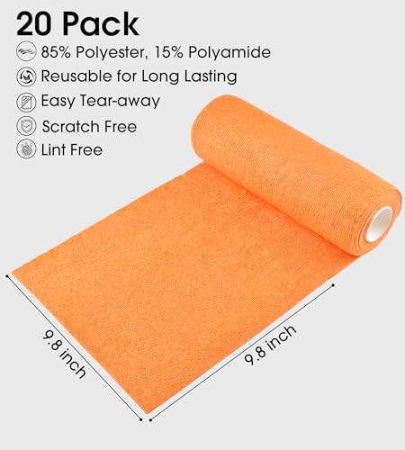 KitchLife Microfiber Cleaning Cloth Roll - Tear-Away Reusable Microfiber Paper Towels, Lint-Free, Washable, 20 Sheets for Kitchen, Car, Dishes, and Sensitive Surfaces (Orange) - color: Orange