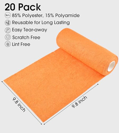 KitchLife Microfiber Cleaning Cloth Roll - Tear-Away Reusable Microfiber Paper Towels, Lint-Free, Washable, 20 Sheets for Kitchen, Car, Dishes, and Sensitive Surfaces (Orange) - color: Orange