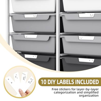 10 Drawers Rolling Cart with Wooden Tabletop, Utility Storage Cart with Wheels, Art Supply Craft Organizer on Wheel with Metal Frame & Handles for Home Office School,Grey - color: Grey