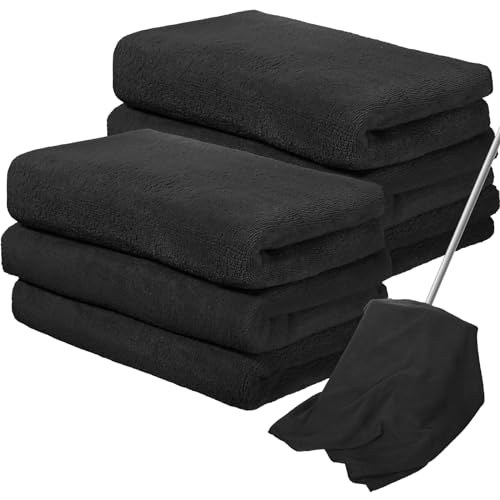 Newwiee 6 Pcs Extra Large Microfiber Cleaning Cloth 30" x 20" Washable Reusable Microfiber Towel Streak Free Lint Free Cloth for Cleaning Home Glass Office Window Bathrooms (Black) - color: Black