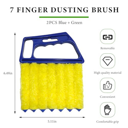 DXNQ 2 PCS Blind Cleaner Duster Tool, Window Venetian Hand-held 7 Finger Dusting Cleaner Brush, Blinds Cleaning Brush Tool for Window Shutters Air Conditioner, Car Accessories (Blue+Green) - color: Blue+green