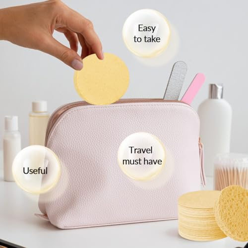 100-Count Facial Sponges - Natural Cellulose, Round Shape - Face Cleansing, Exfoliating, Makeup Removal - Blue, Yellow, Purple, Pink - color: 100- Pack Mixed