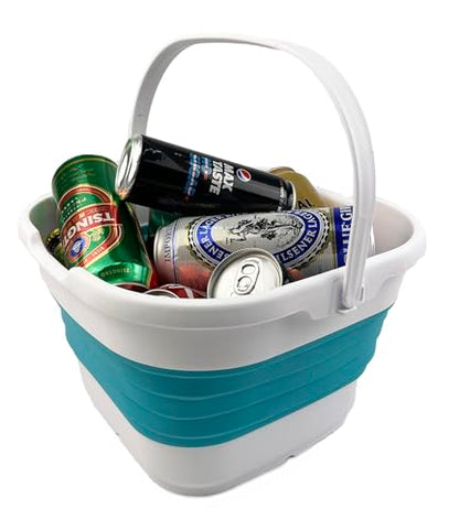 SAMMART 9.5L (2.5 Gallon) Collapsible Rectangular Handy Basket/Bucket (White/Ceramic Blue) - color: White/Ceramic Blue
