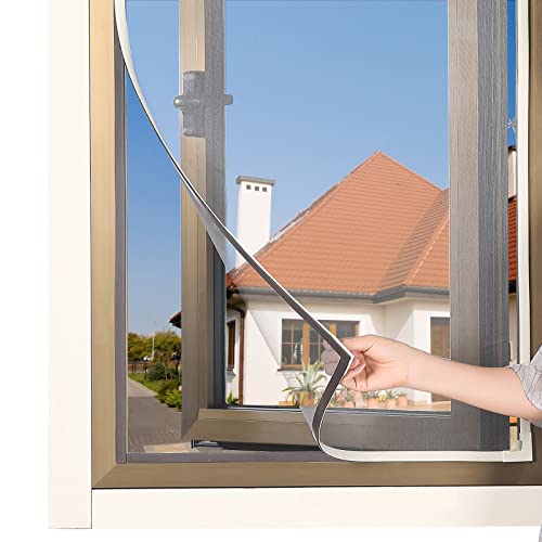 Magnetic Window Screen DIY Adjustable Window Mesh Screen Replacement Window Net Fits up to 32"x 23" White Frames with Fiberglass Mesh - size: 32"X 23"