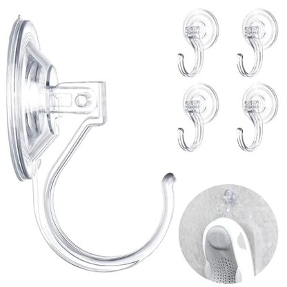 4-Pack Suction Cup Hooks for Shower, Extra Large Clear 1.9" Shower Suction Hooks, Heavy Duty 18 Lb, Reusable & Removable Plastic Wreath Hanger for Windows, Glass, Bathroom, Loofah, No Tools, No Damage