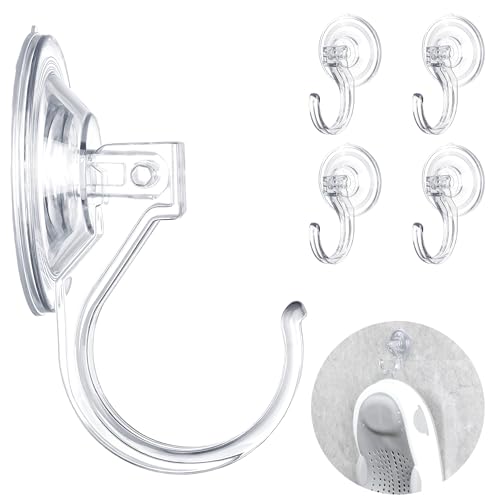 4-Pack Suction Cup Hooks for Shower, Extra Large Clear 1.9" Shower Suction Hooks, Heavy Duty 18 Lb, Reusable & Removable Plastic Wreath Hanger for Windows, Glass, Bathroom, Loofah, No Tools, No Damage