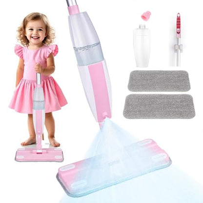 Kids Spray Mop,Fun & Functional Toddler Cleaning Set,Real Working Mop for Floors,Pretend Play – Includes Spray Bottle, 2 Washable Microfiber Pads, Montessori Kids Cleaning Toy Set -Pink - size: Spray Mop, style: Pink