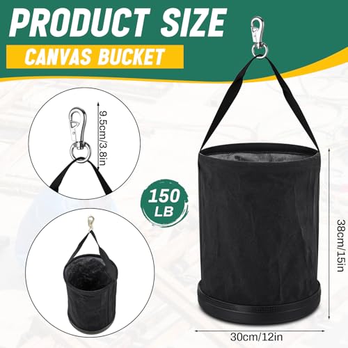 2 Pack Canvas Bucket 15" x 12" Heavy Duty Lineman Tool Bag with Plastic Bottom & Metal Hook Electrician Tool Organizer for Jobsite Use, Load Rated up to 150 Pounds (Black) - color: Black