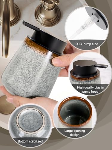 INGOFIN Ceramic Lotion Dispenser - 12 oz Refillable Hand Soap Dispenser Bathroom, Modern Liquid Dispenser with Pump, Dish Soap Dispenser for Kitchen, Kiln-Glazed Grey White - color: Kiln-glazed Grey White-liquid
