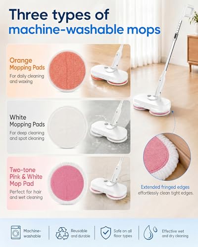 Buways Cordless Electric Mop, Self-Propelled Electric Spin Mop, Gravity Assist Pressure, 8000mAh Battery, LED Light & Water Spray, for Hardwood, Tile & Laminate Floors