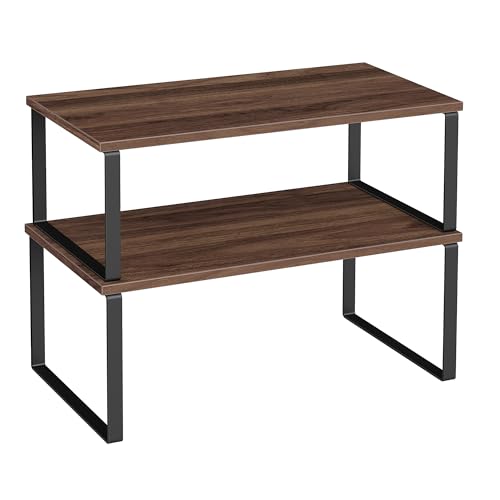 SONGMICS Cabinet Organizer Shelf, Set of 2 Kitchen Counter Shelves, Kitchen Storage, Spice Rack, Stackable, Expandable, Metal and Engineered Wood, 15.6 Inches, Walnut & Matte Black UKCS025K01 - color: Natural Walnut + Matte Black, size: 15.6"w