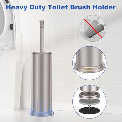 Nickel Brush and Holder，Extra Long Handled Nickel Brush for Bathroom，Stainless Steel Heavy Duty Toilet Bowl Brush,Deep Cleaning Modern Toilet Cleaner Brush -Space Saving