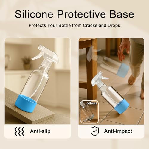 Glass Spray Bottles with Silicone Sleeve 16.9oz 2 Pack Empty Spray Bottle for Hair Mist/Stream Spraying for Cleaning Solutions, Plants, Essential Oils (clear-sblue&yellow) - color: clear-sblue&yellow