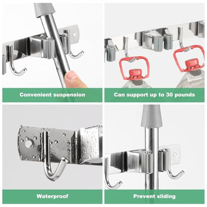 Mop Broom Holder Wall Mount, Non Slip Broom Mop Holder, Broom Organizer, Stainless Steel Broom Hanger Wall Mount for Home Kitchen Garden Laundry Garage, 2 Mounting Methods (Style 1) - color: Style 1