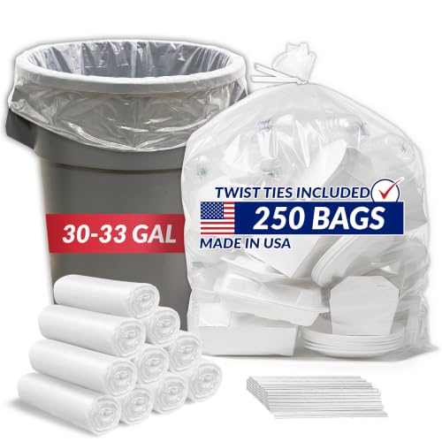 Reli. 30-33 Gallon Trash Bags Heavy Duty | 250 Trash Bags with Ties | Super Sizeable, Clear, Serious Garbage Cleanup