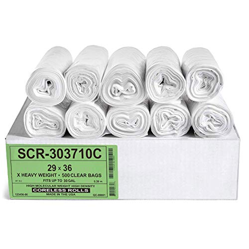 Aluf Plastics 20-30 Gallon Trash Bags - (Commercial 500 Pack) - Source Reduction Series Value High Density 10 Micron Gauge (equiv) - Intended for Home, Office, Bathroom, Paper, Styrofoam,Clear - color: Clear, style: 20-30 Gal, 10 Micron Equiv, 500 Count