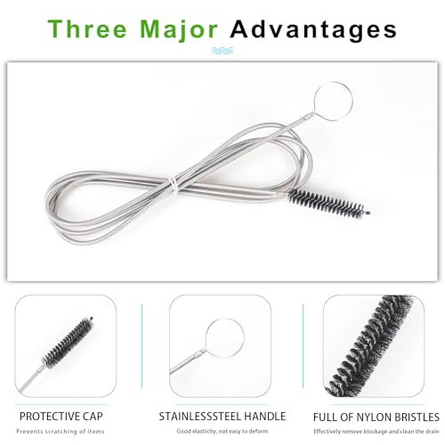 CiaraQ11-Piece Tube & Pipe Cleaning Brush Set – 10 Rigid Brushes 1/16"-1" + 60" Flexible Wand Brush, Medium-Stiffness Nylon – for Drains, Guns, Coffee & Labs - color: Black+black, size: 8.0 Inch & 60 Inch