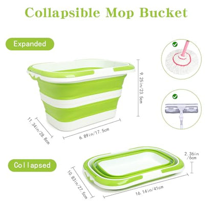 Large Collapsible Bucket for Cleaning, 4.2 Gallon (16L) Silicone Bucket with Handle & Hanging Hole, Foldable Space-Saving Mop Bucket for Home, Storage. Car Wash, Camping, Beach (Green White) - color: Green White