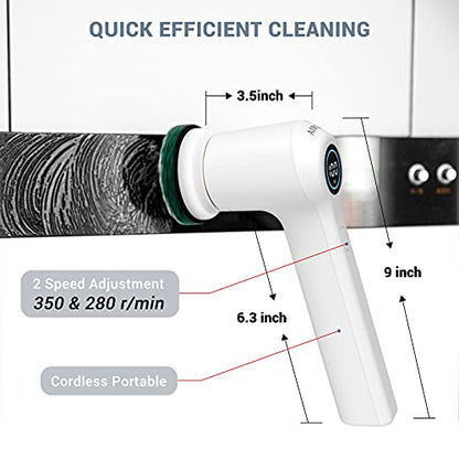 AIRSEE Electric Spin Scrubber, Cordless Power Rotating Brush, 2 Speeds, 6 Replaceable Brush Heads, Handheld Shower Bathroom Scrubber for Cleaning Floors, Windows, Bathtubs, Tiles, Sink, Car